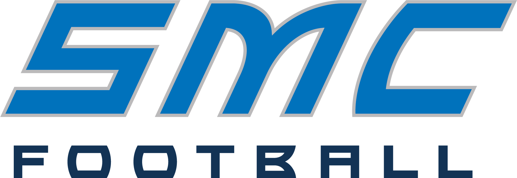 SMC Football Logo. Large Blue SMC Letters over the top of Smaller Navy colored Football letters.